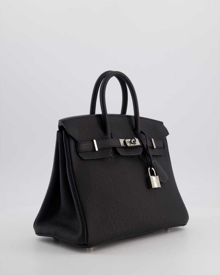*RARE* Hermes Birkin 25 Retourne Bag in Noir Togo Leather with Palladium Hardware