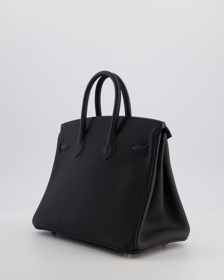 *RARE* Hermes Birkin 25 Retourne Bag in Noir Togo Leather with Palladium Hardware