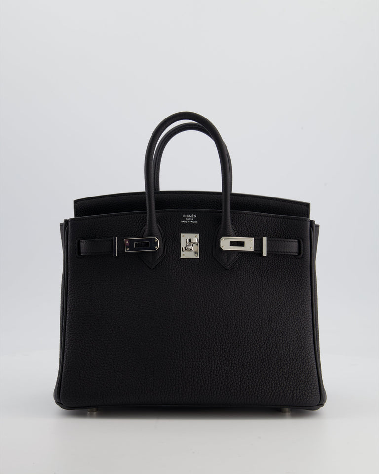 *RARE* Hermes Birkin 25 Retourne Bag in Noir Togo Leather with Palladium Hardware