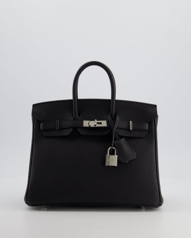 *RARE* Hermes Birkin 25 Retourne Bag in Noir Togo Leather with Palladium Hardware