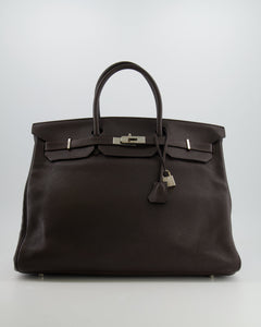 *FIRE PRICE* Hermes Birkin 40 Bag in Ebene Clemence Leather with Palladium Hardware