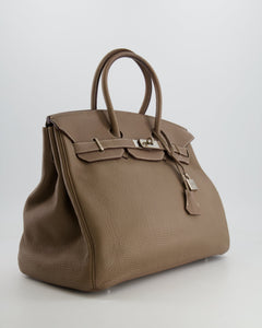 Hermes Birkin 35 Bag in Etoupe Clemence Leather with Palladium Hardware