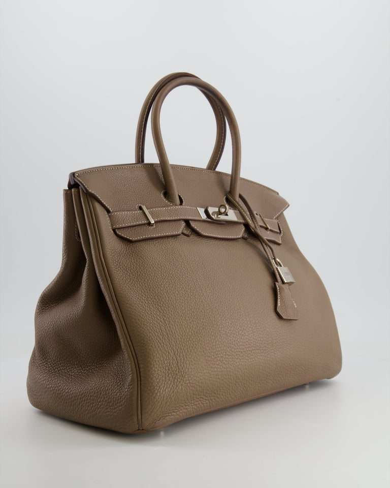 Hermes Birkin 35 Bag in Etoupe Clemence Leather with Palladium Hardware