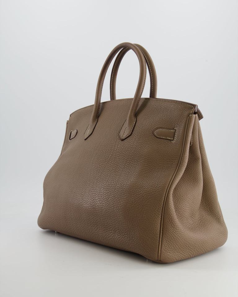 Hermes Birkin 35 Bag in Etoupe Clemence Leather with Palladium Hardware