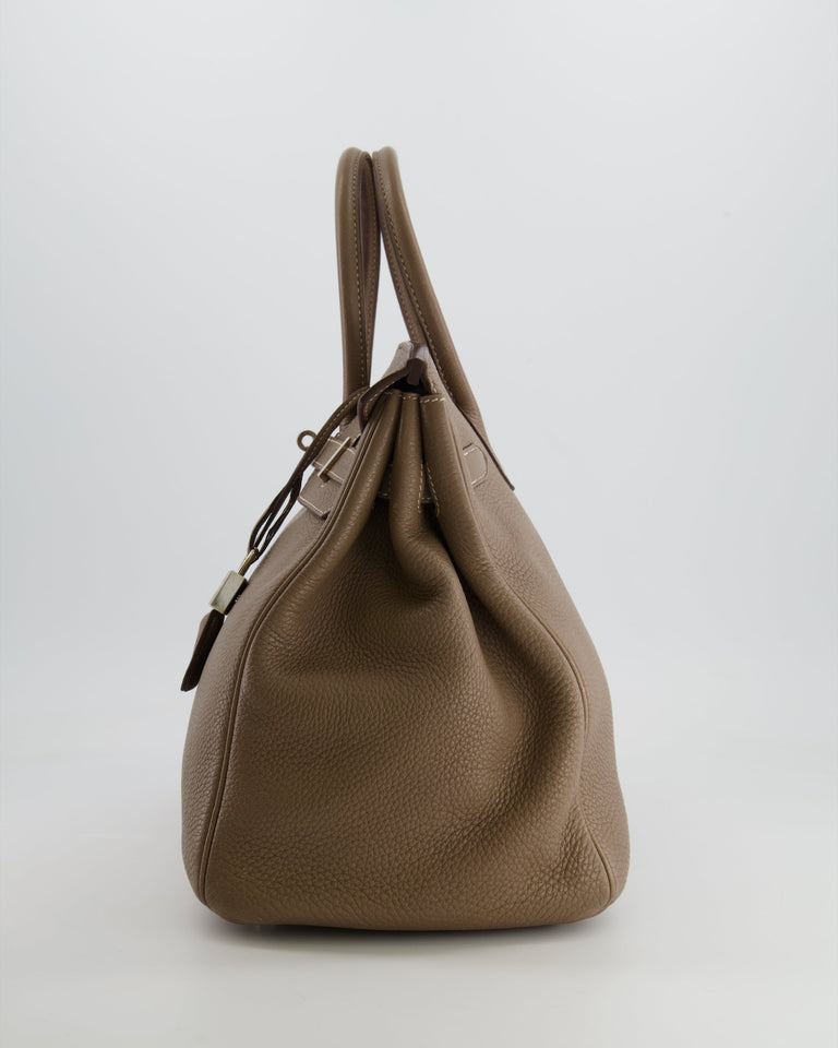 Hermes Birkin 35 Bag in Etoupe Clemence Leather with Palladium Hardware