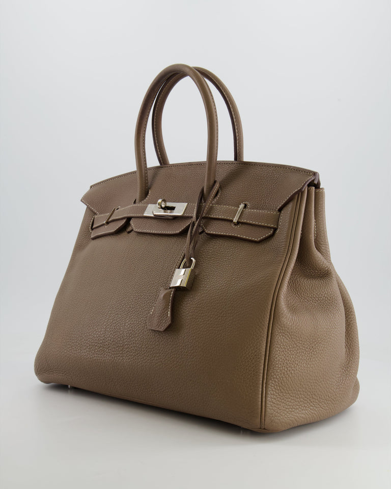 Hermes Birkin 35 Bag in Etoupe Clemence Leather with Palladium Hardware