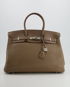 Hermes Birkin 35 Bag in Etoupe Clemence Leather with Palladium Hardware