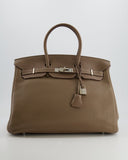 Hermes Birkin 35 Bag in Etoupe Clemence Leather with Palladium Hardware