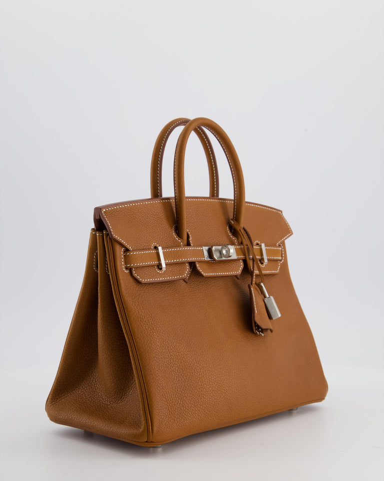 *RARE* Hermes Birkin 25 Retourne Bag in Fauve Barenia Faubourg Leather with Palladium Hardware