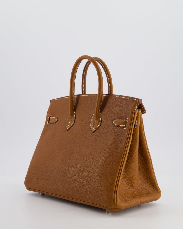 *RARE* Hermes Birkin 25 Retourne Bag in Fauve Barenia Faubourg Leather with Palladium Hardware