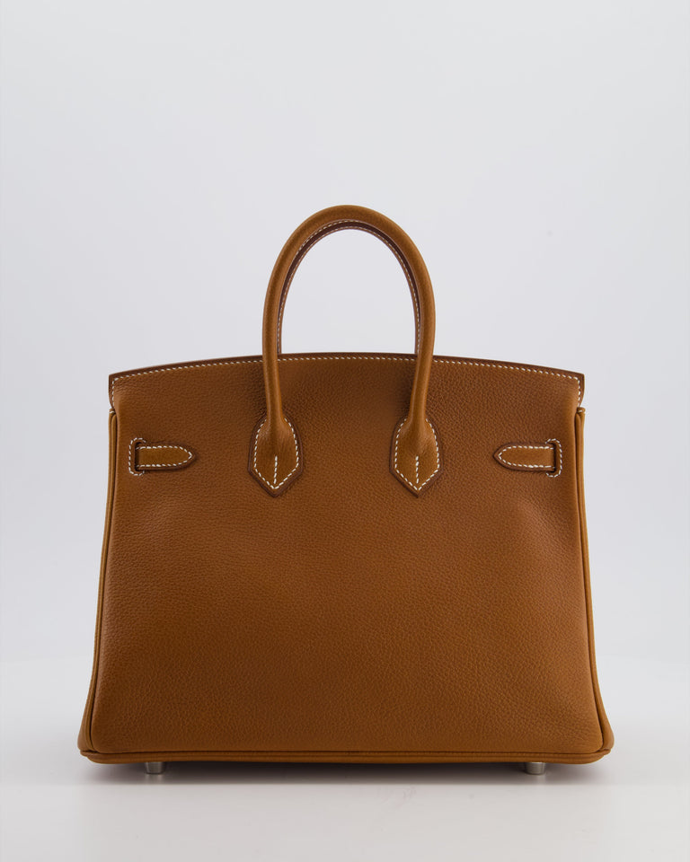 *RARE* Hermes Birkin 25 Retourne Bag in Fauve Barenia Faubourg Leather with Palladium Hardware