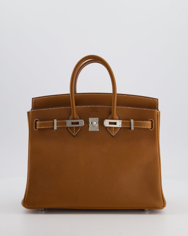 *RARE* Hermes Birkin 25 Retourne Bag in Fauve Barenia Faubourg Leather with Palladium Hardware