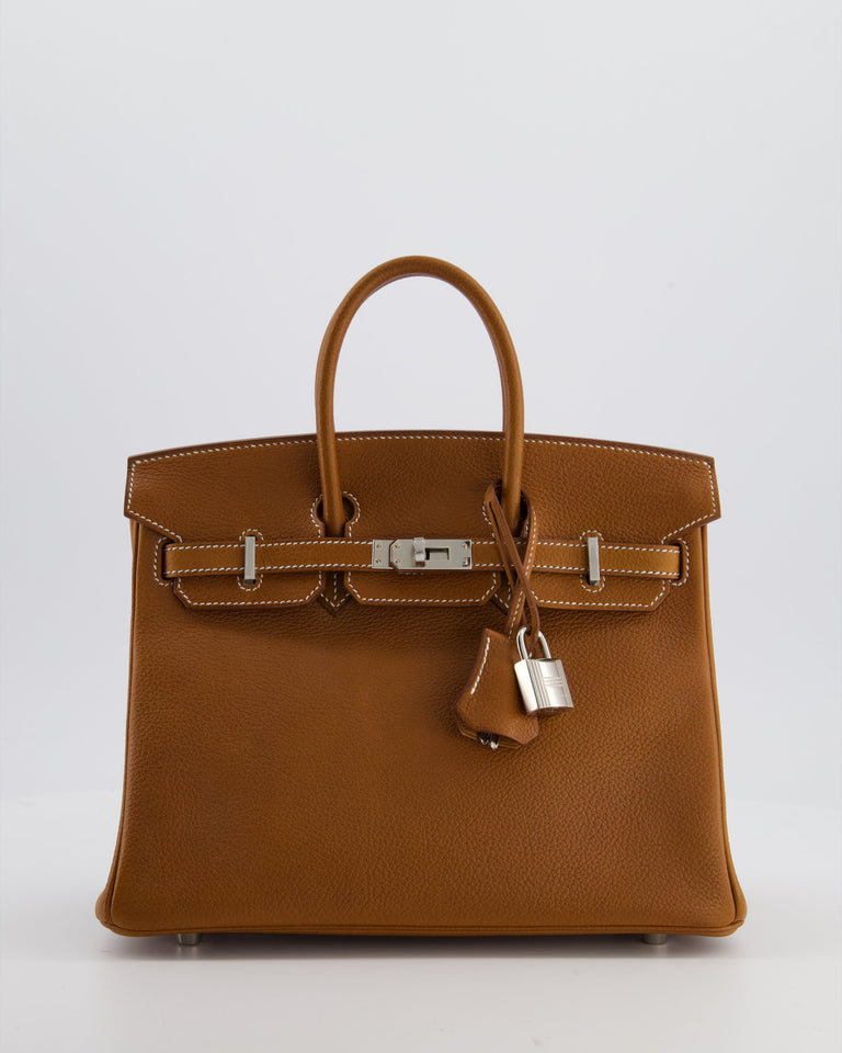 *RARE* Hermes Birkin 25 Retourne Bag in Fauve Barenia Faubourg Leather with Palladium Hardware