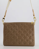 Louis Vuitton Beige Coussin PM Bag in Monogram Embossed Calfskin Leather with Gold Chain Strap