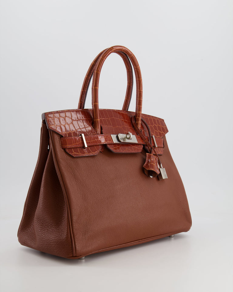 Hermes Birkin 30 Touch Bag in Miel Chèvre Mysore and Crocodile Niloticus Leather with Palladium Hardware
