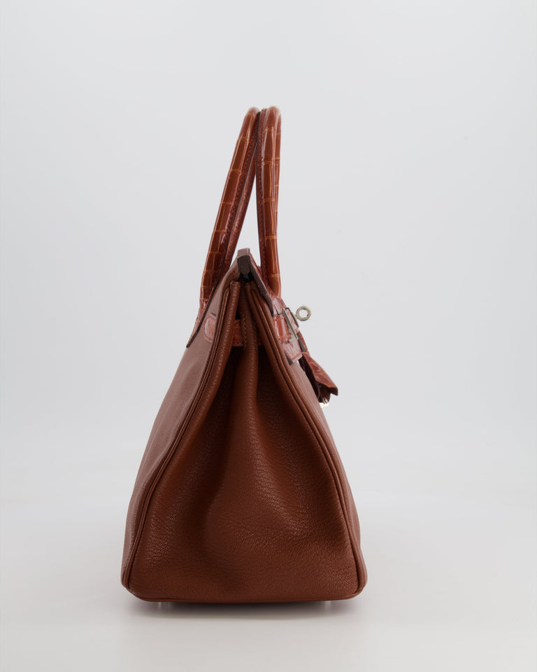 Hermes Birkin 30 Touch Bag in Miel Chèvre Mysore and Crocodile Niloticus Leather with Palladium Hardware