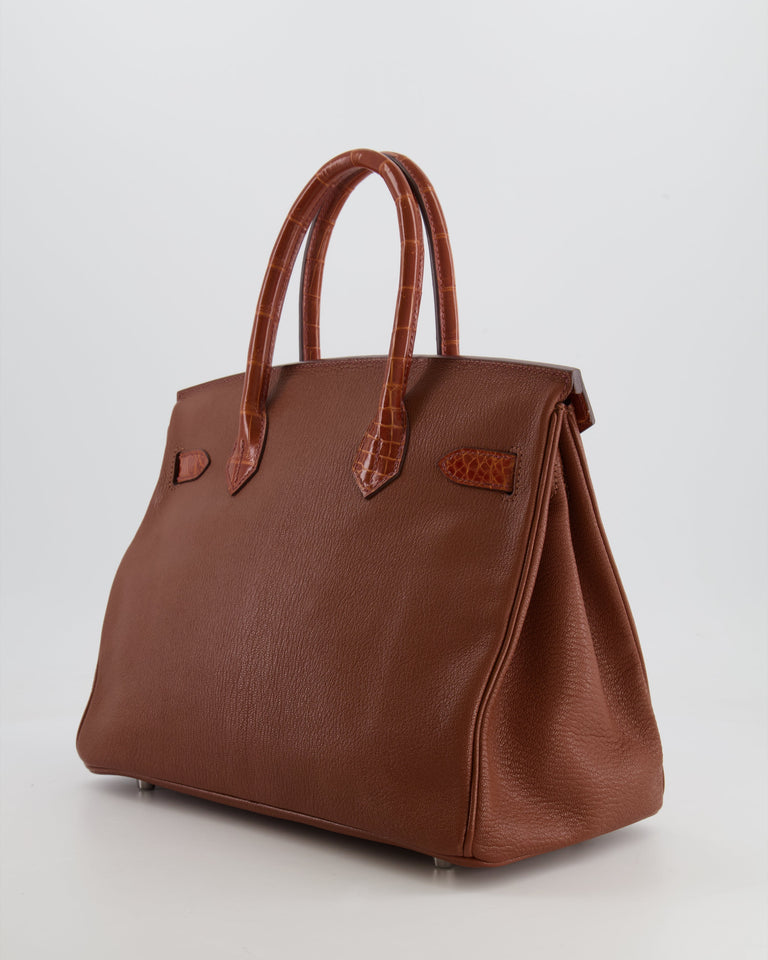 Hermes Birkin 30 Touch Bag in Miel Chèvre Mysore and Crocodile Niloticus Leather with Palladium Hardware