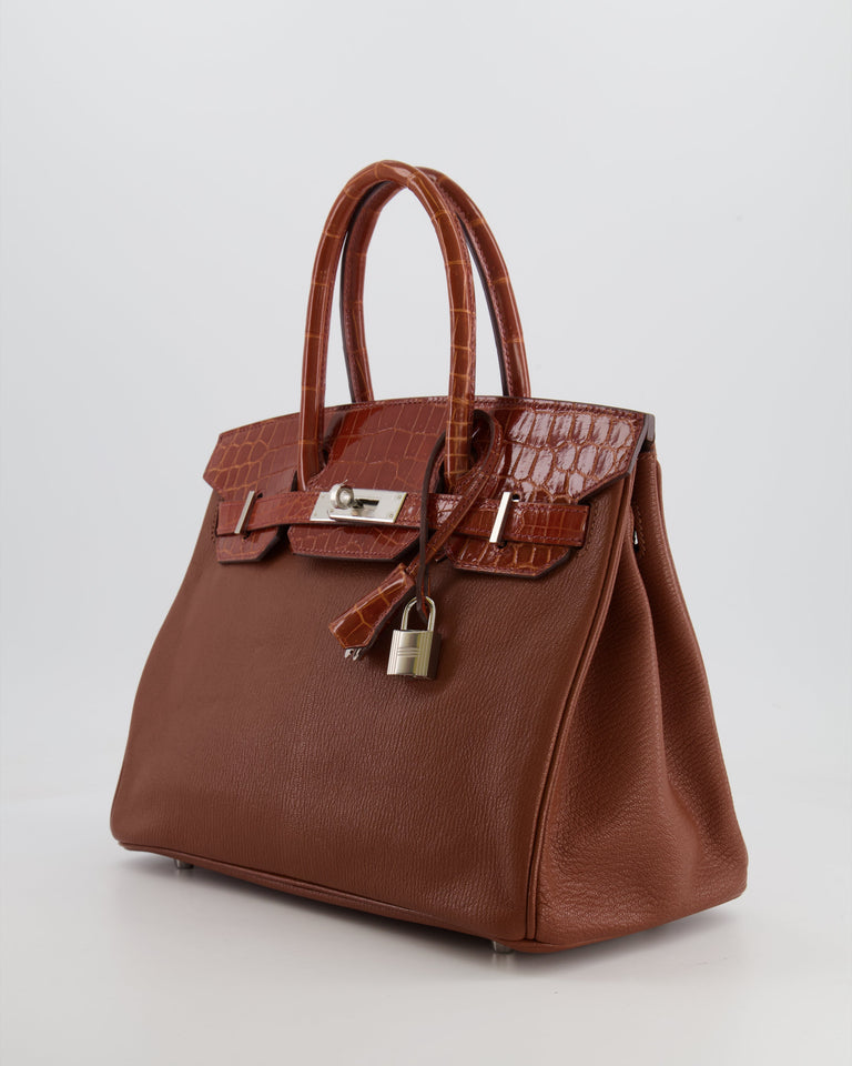 Hermes Birkin 30 Touch Bag in Miel Chèvre Mysore and Crocodile Niloticus Leather with Palladium Hardware