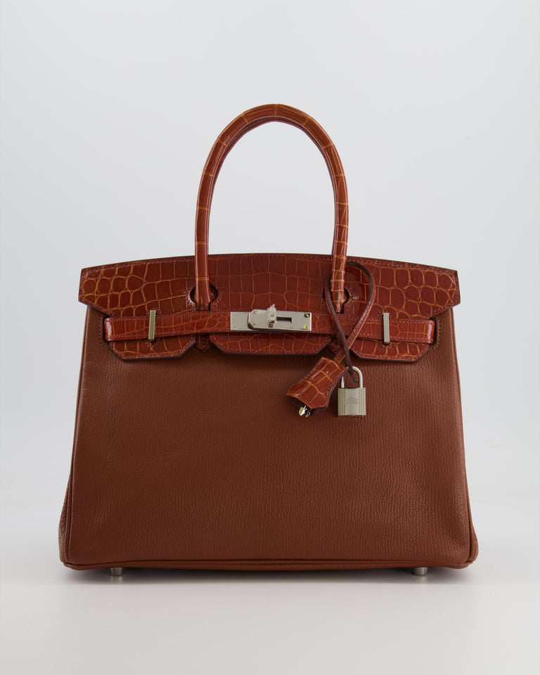 Hermes Birkin 30 Touch Bag in Miel Chèvre Mysore and Crocodile Niloticus Leather with Palladium Hardware