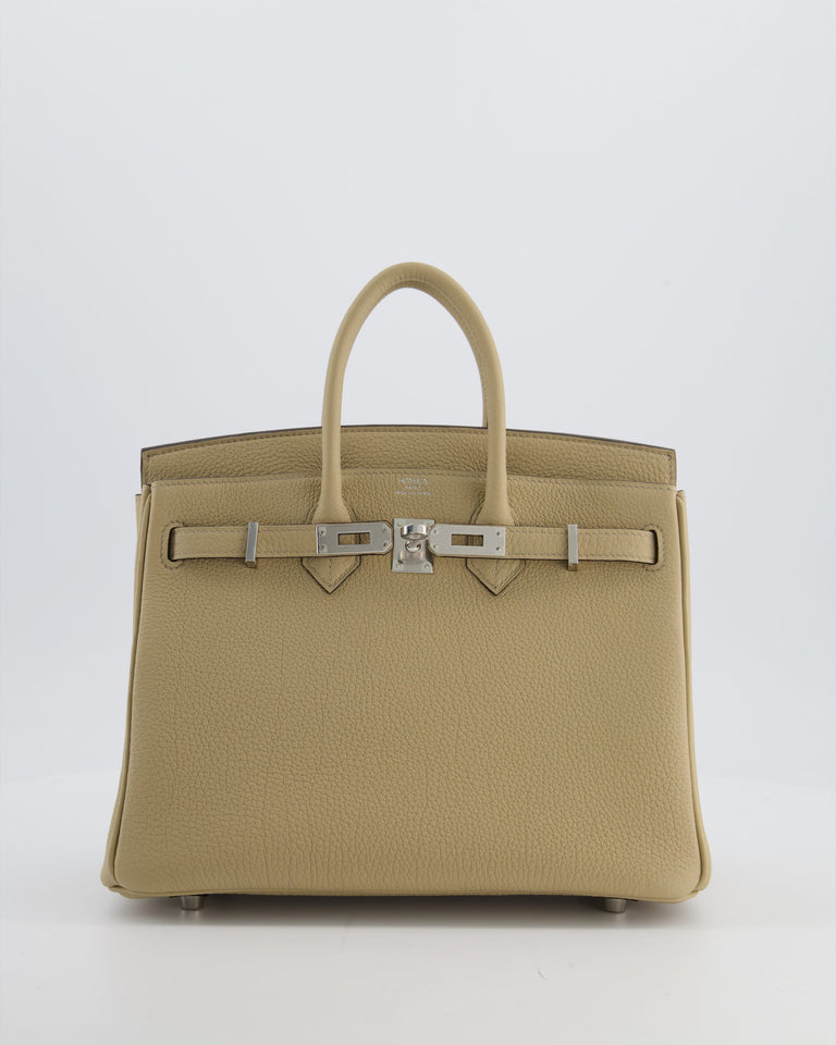 *RARE* Hermes Birkin 25 Retourne Bag in Trench Togo Leather with Palladium Hardware