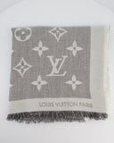 Louis Vuitton Grey Monogram Scarf with Fringe Detail Size 140cm x 140cm