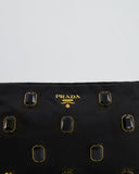 Prada Black Nylon Clutch Bag with Rhinestones Appliqué and Gold Logo