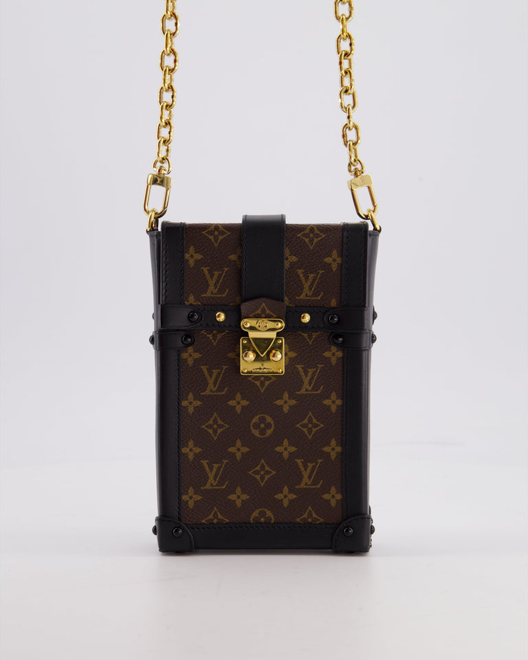 Louis Vuitton Brown Pochette Trunk Vertical Bag in Monogram Canvas & Black Calfskin Leather with Gold Hardware