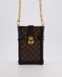 Louis Vuitton Brown Pochette Trunk Vertical Bag in Monogram Canvas & Black Calfskin Leather with Gold Hardware