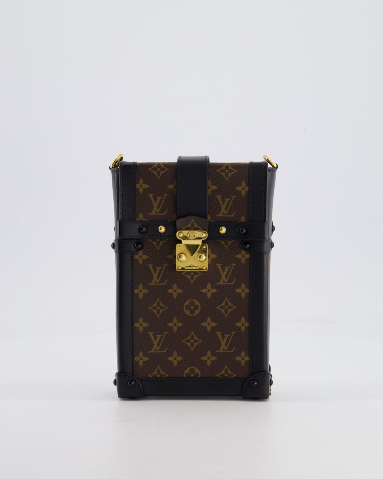 Louis Vuitton Brown Pochette Trunk Vertical Bag in Monogram Canvas & Black Calfskin Leather with Gold Hardware
