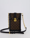 Louis Vuitton Brown Pochette Trunk Vertical Bag in Monogram Canvas & Black Calfskin Leather with Gold Hardware