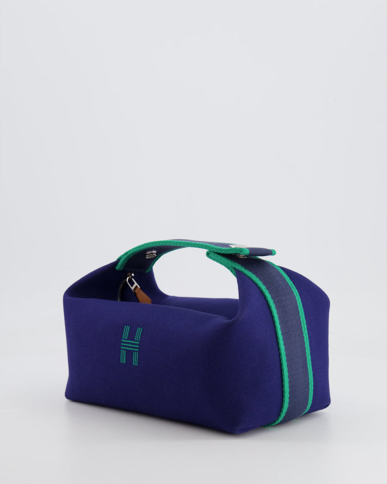 Hermes Small Bride-a-Brac Bag in Blue Marine Canvas with Palladium Hardware