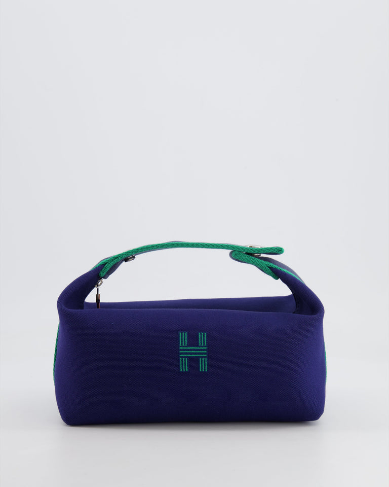 Hermes Small Bride-a-Brac Bag in Blue Marine Canvas with Palladium Hardware