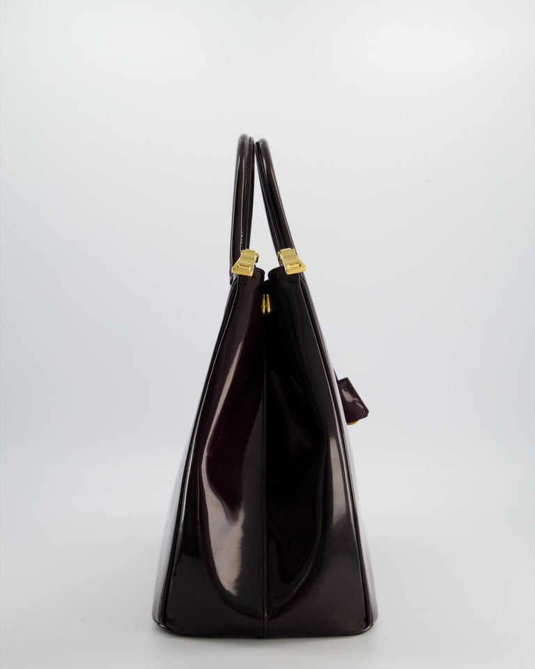 Prada Burgundy Large Galleria Patent Tote Bag with Gold Hardware