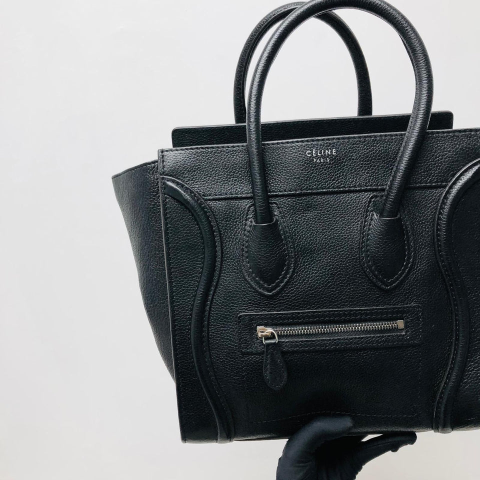 Mini Luggage in Black Leather with Silver Hardware