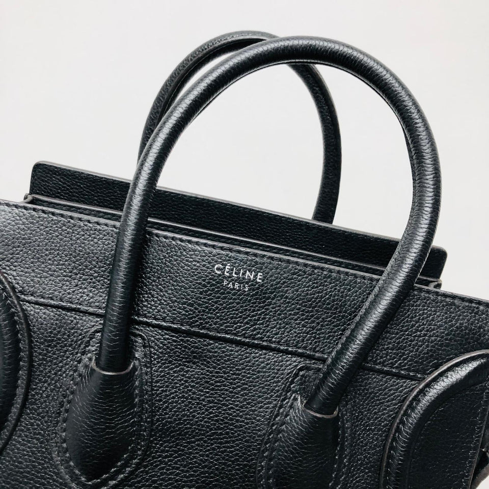 Mini Luggage in Black Leather with Silver Hardware