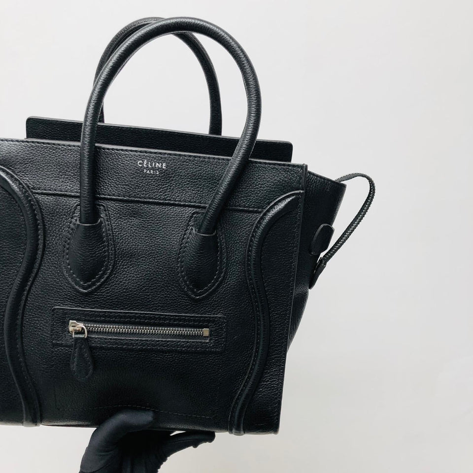 Mini Luggage in Black Leather with Silver Hardware
