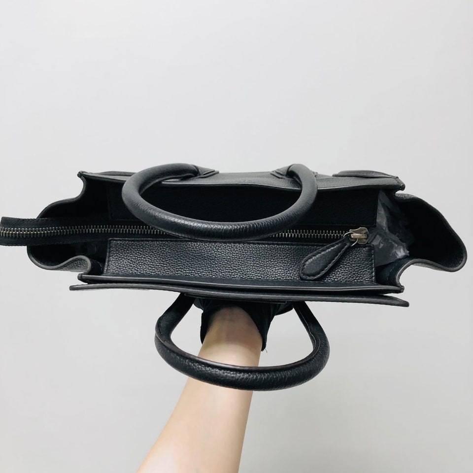 Mini Luggage in Black Leather with Silver Hardware