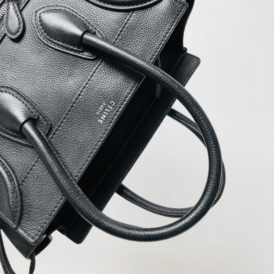 Mini Luggage in Black Leather with Silver Hardware