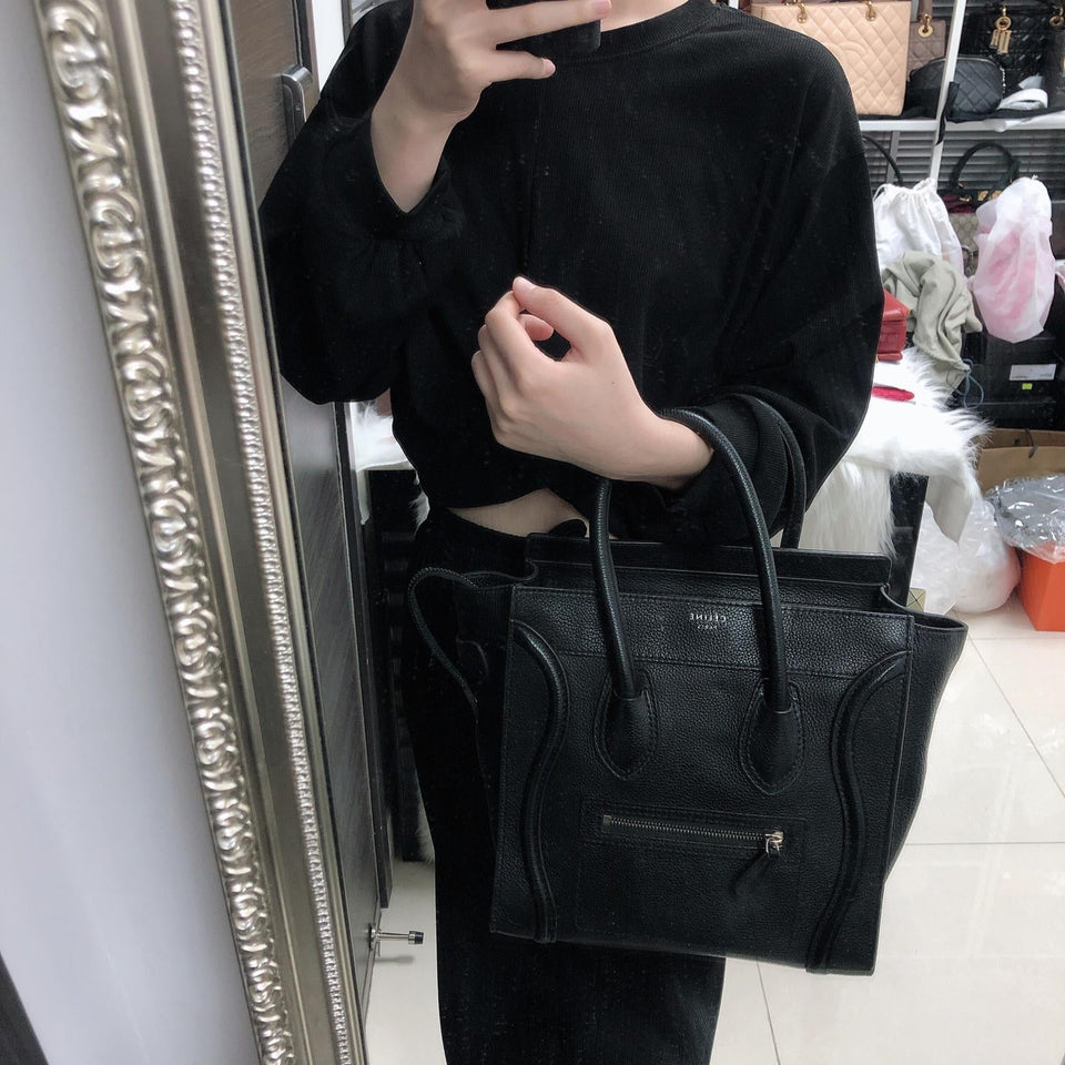 Mini Luggage in Black Leather with Silver Hardware