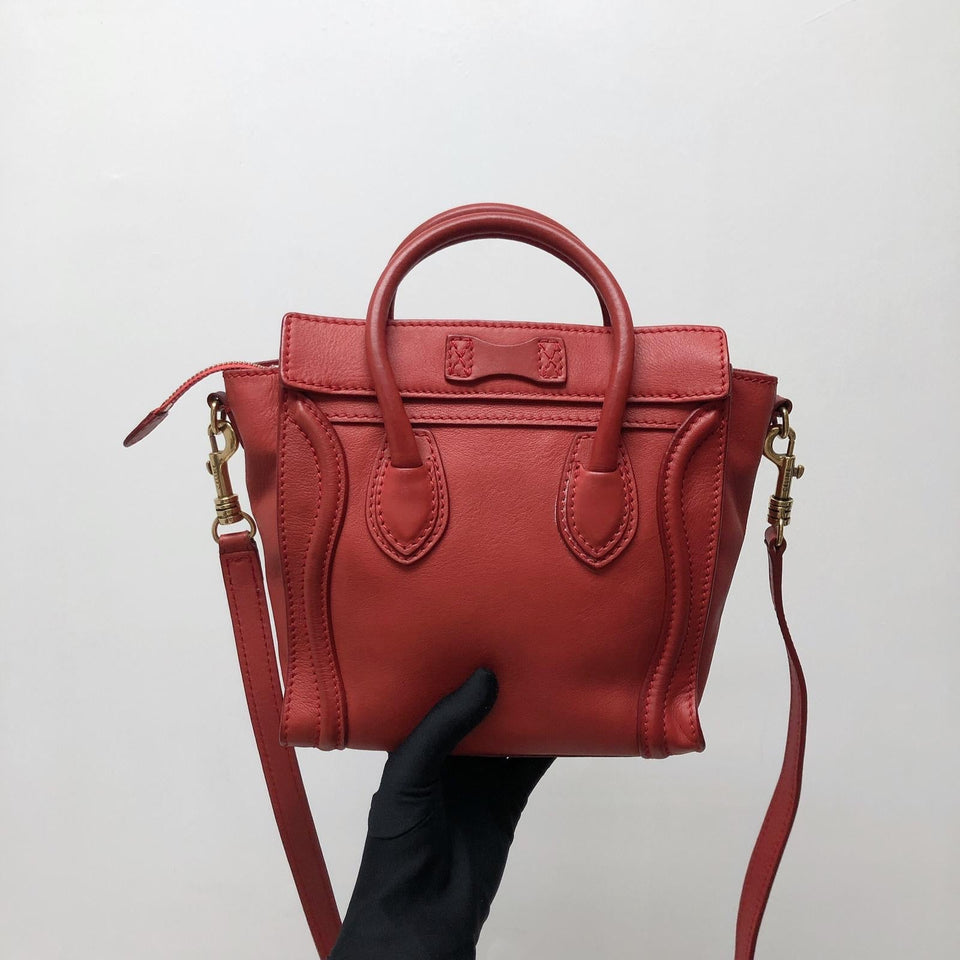 Red Leather Nano Luggage Tote