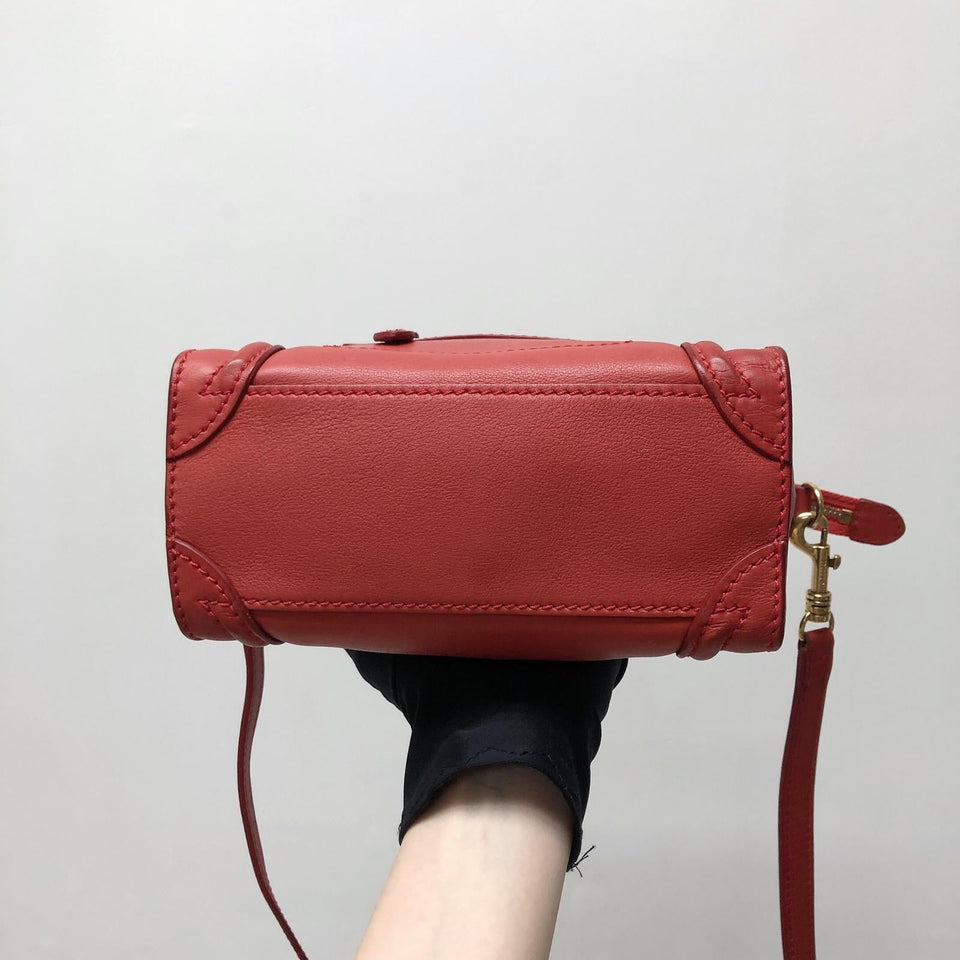 Red Leather Nano Luggage Tote