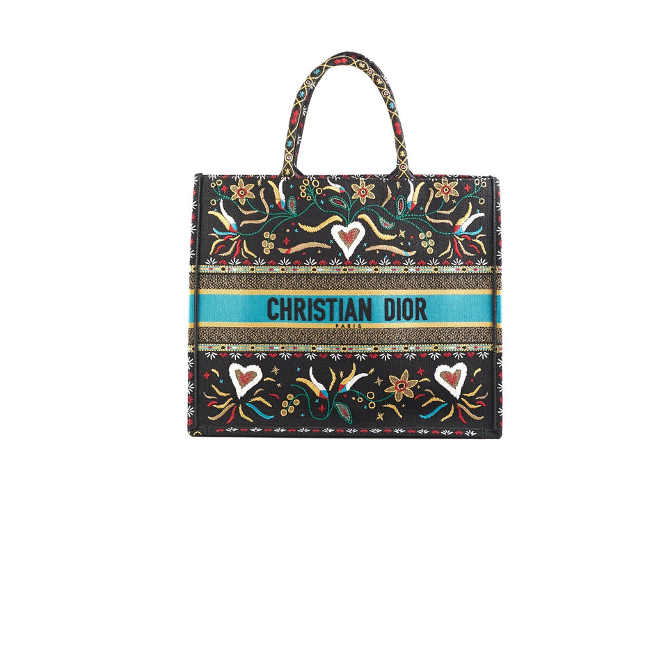 Christian Dior Large Black Multicolour Embroidery Book Tote
