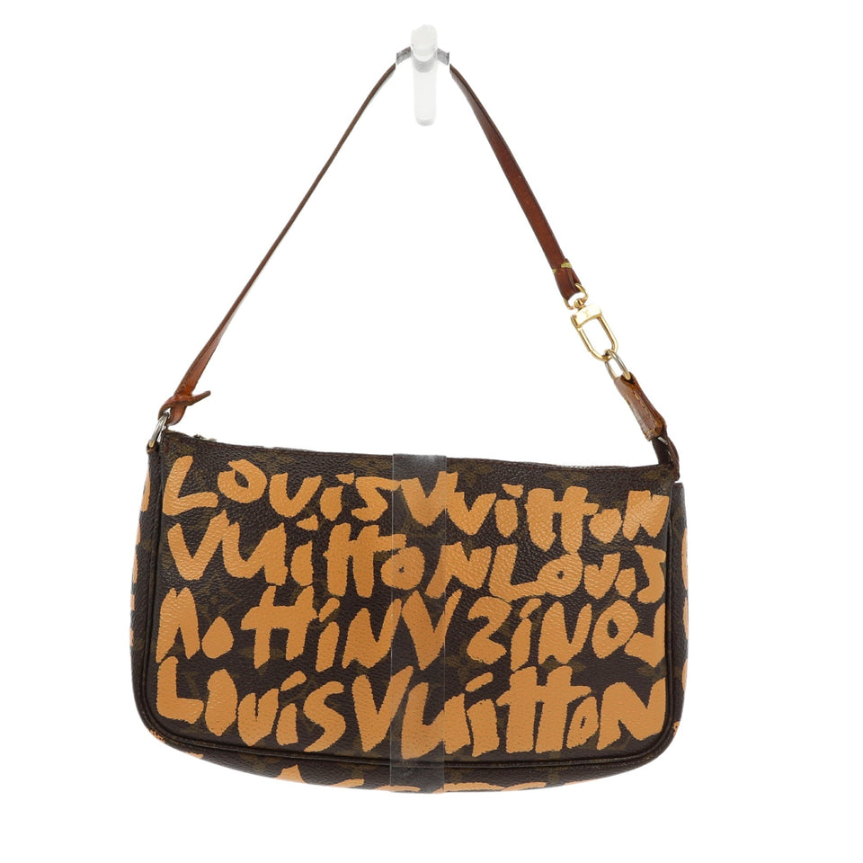 Louis Vuitton X Stephen Spro Limited Edition Graffiti Pochette Accessorie bag in brown canvas