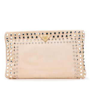 Prada Canvas Canapa Studded Vernice Clutch