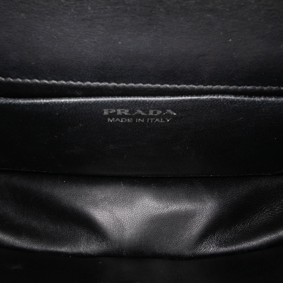 Prada City Calfskin and Saffiano Studded Elektra Clutch with Chain