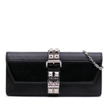 Prada City Calfskin and Saffiano Studded Elektra Clutch with Chain