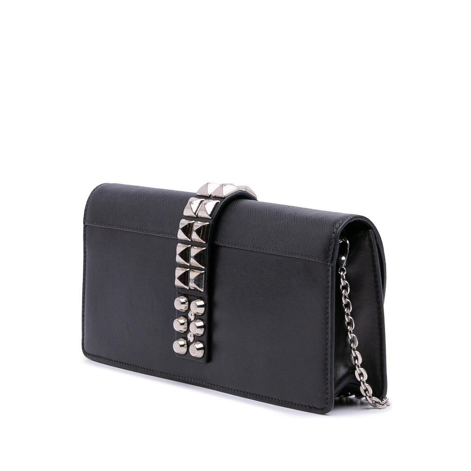 Prada City Calfskin and Saffiano Studded Elektra Clutch with Chain