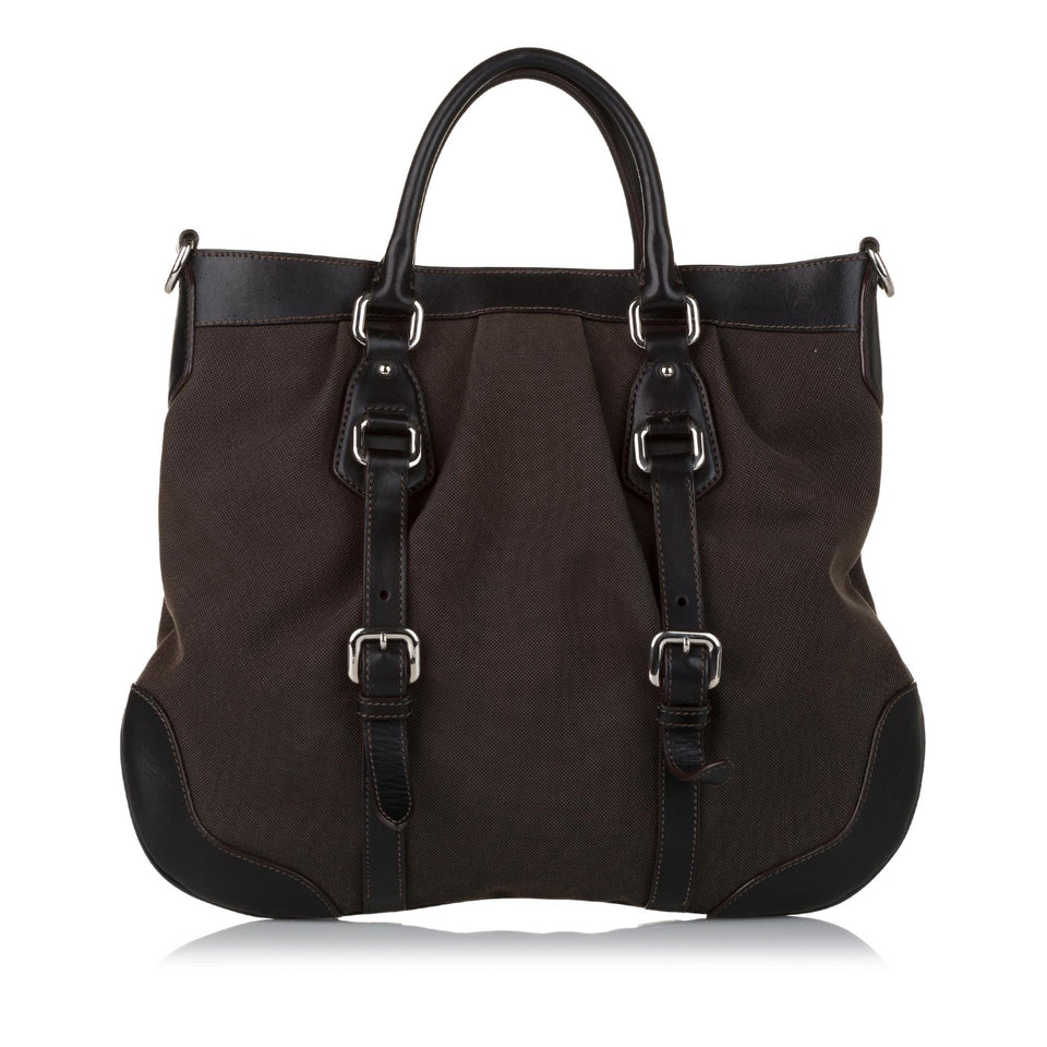 Prada Convertible Belted Canvas Satchel (SHG-37587)
