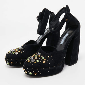 Prada SUEDE CRYSTAL EMBELLISHED D'ORSAY PUMP HEELS