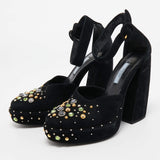 Prada SUEDE CRYSTAL EMBELLISHED D'ORSAY PUMP HEELS